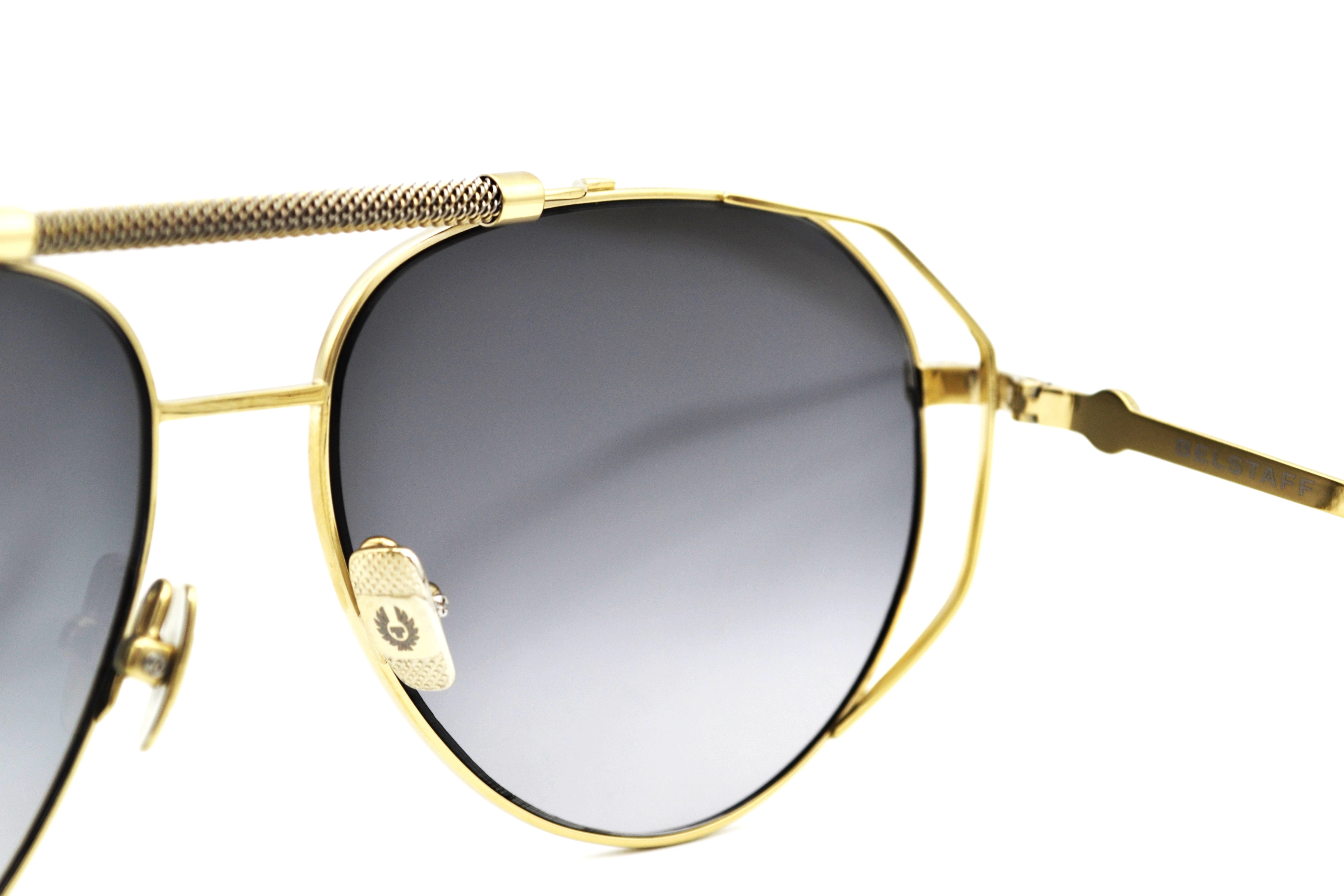 Gafas de sol Belstaff LEGEND Dorado, Diseño de aviador de metal, Fabricado en Japón