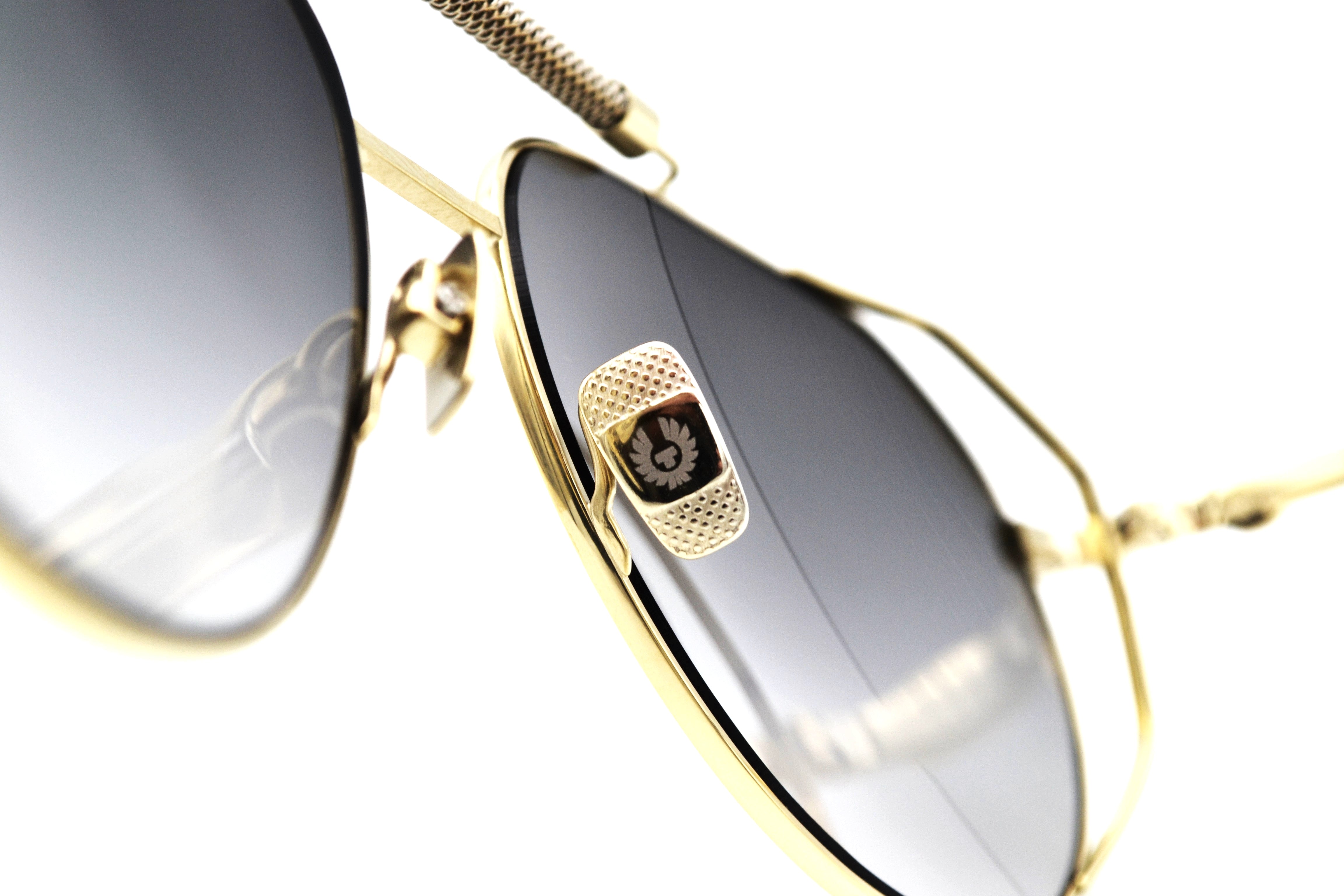 Gafas de sol Belstaff LEGEND Dorado, Diseño de aviador de metal, Fabricado en Japón