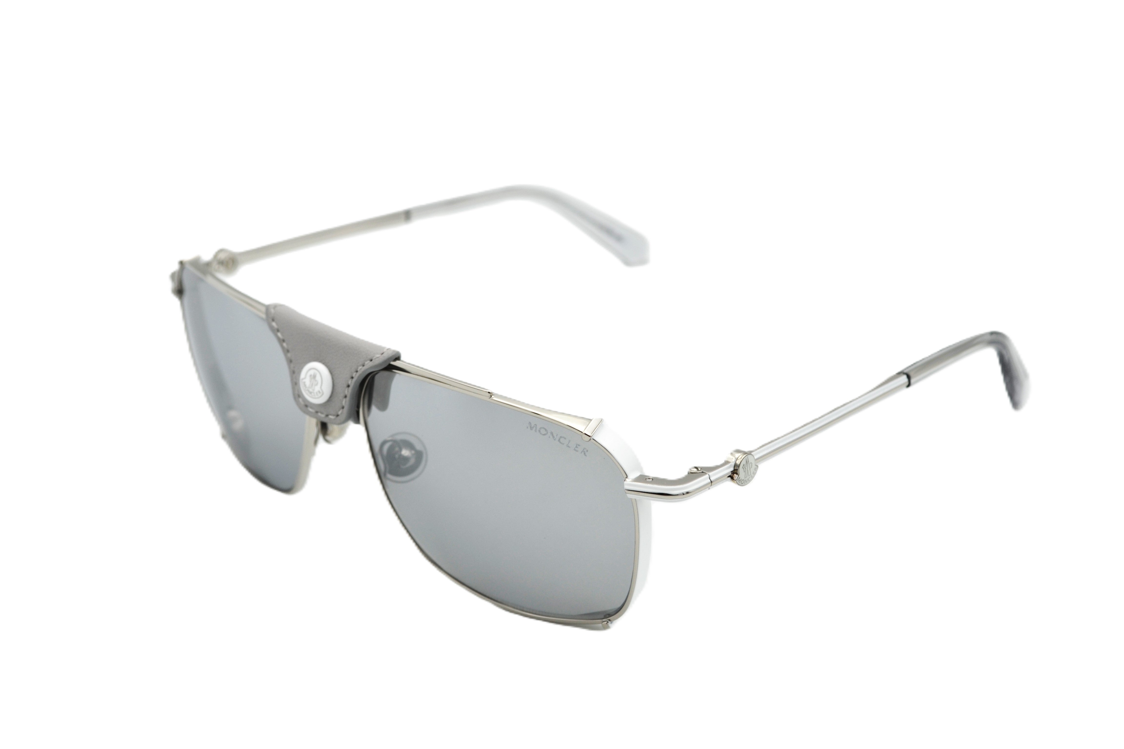 Moncler Gattion ML0287 16C Sunglasses - Rectangular Metal and White Leather Design