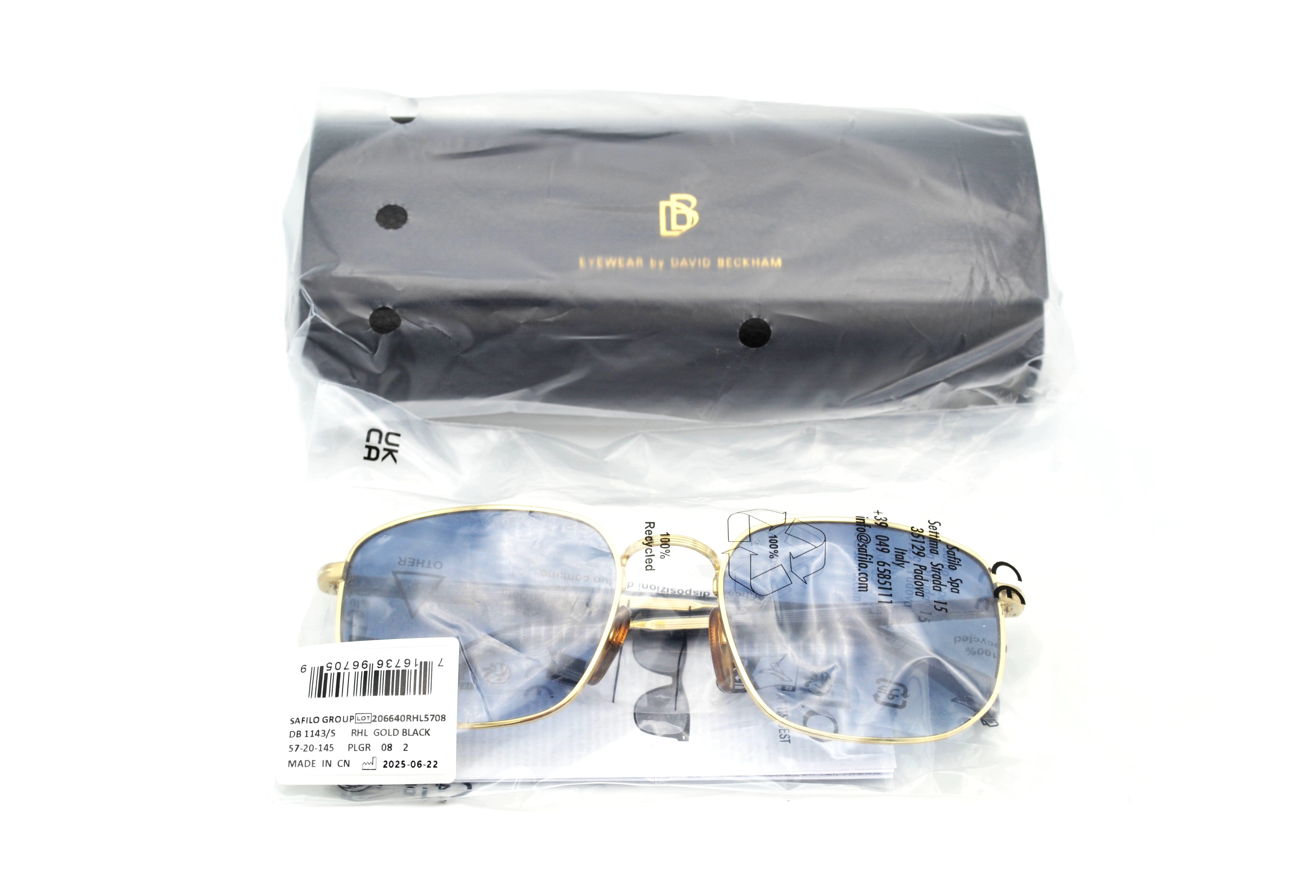 David Beckham DB1143S Sunglasses - Men's Rectangular Gold Metal Design