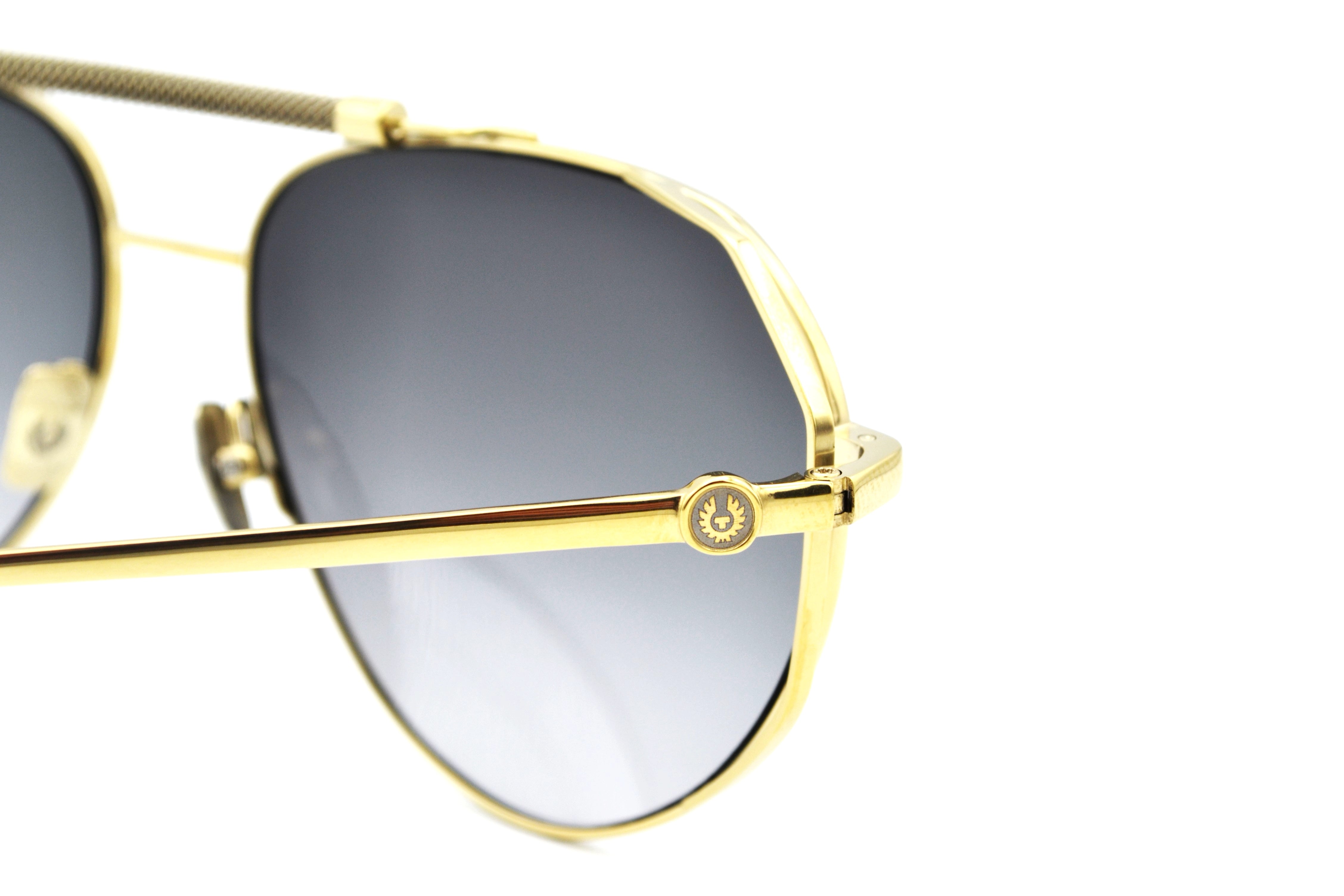 Gafas de sol Belstaff LEGEND Dorado, Diseño de aviador de metal, Fabricado en Japón