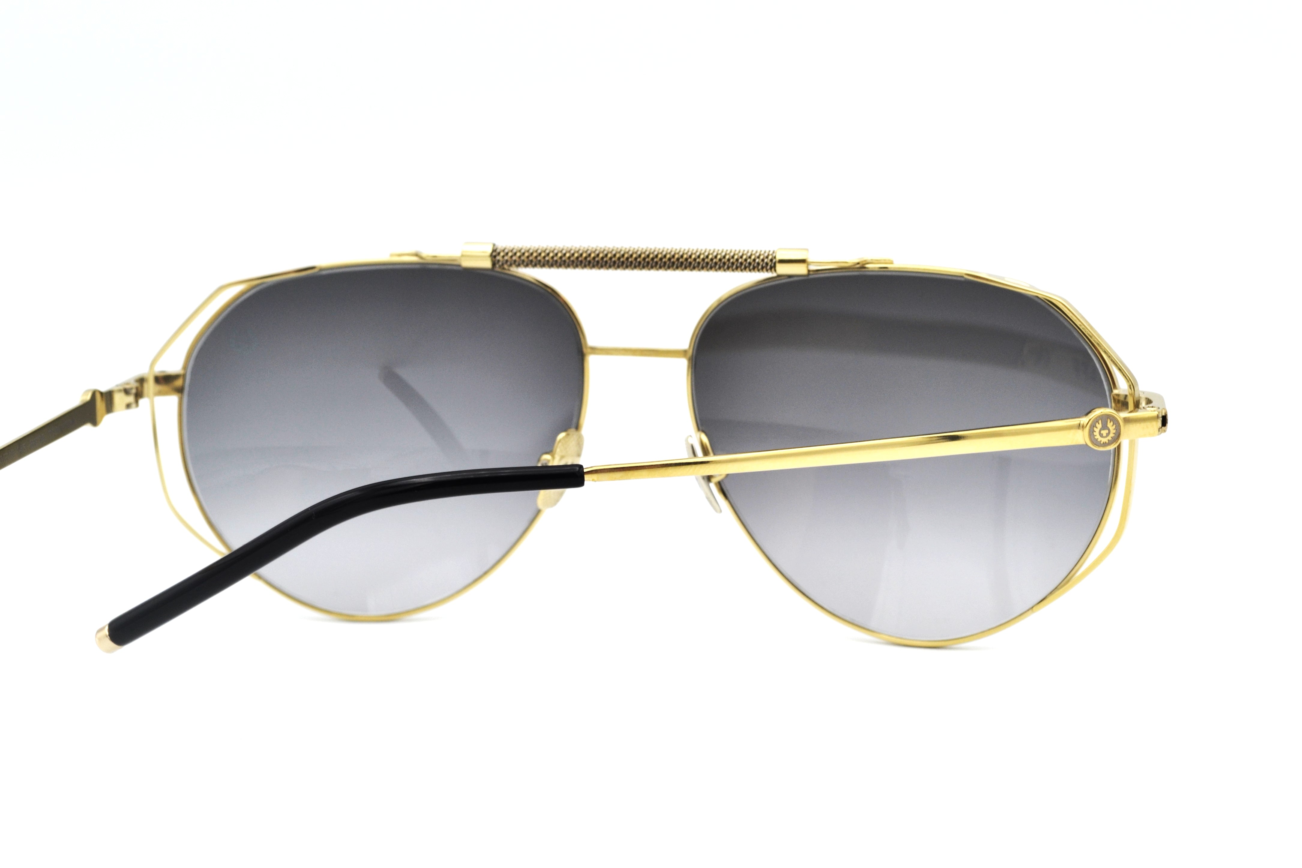 Gafas de sol Belstaff LEGEND Dorado, Diseño de aviador de metal, Fabricado en Japón