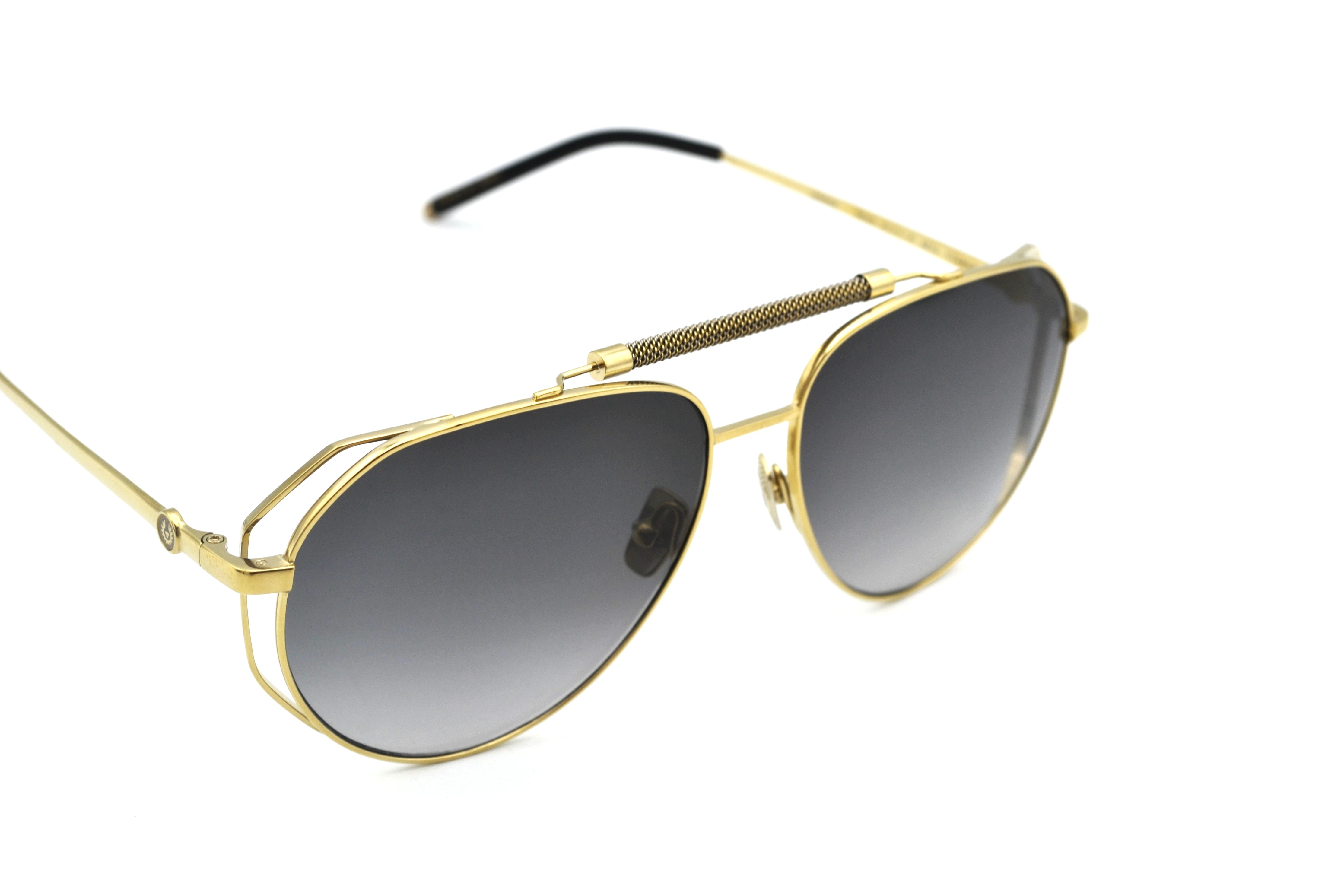 Gafas de sol Belstaff LEGEND Dorado, Diseño de aviador de metal, Fabricado en Japón