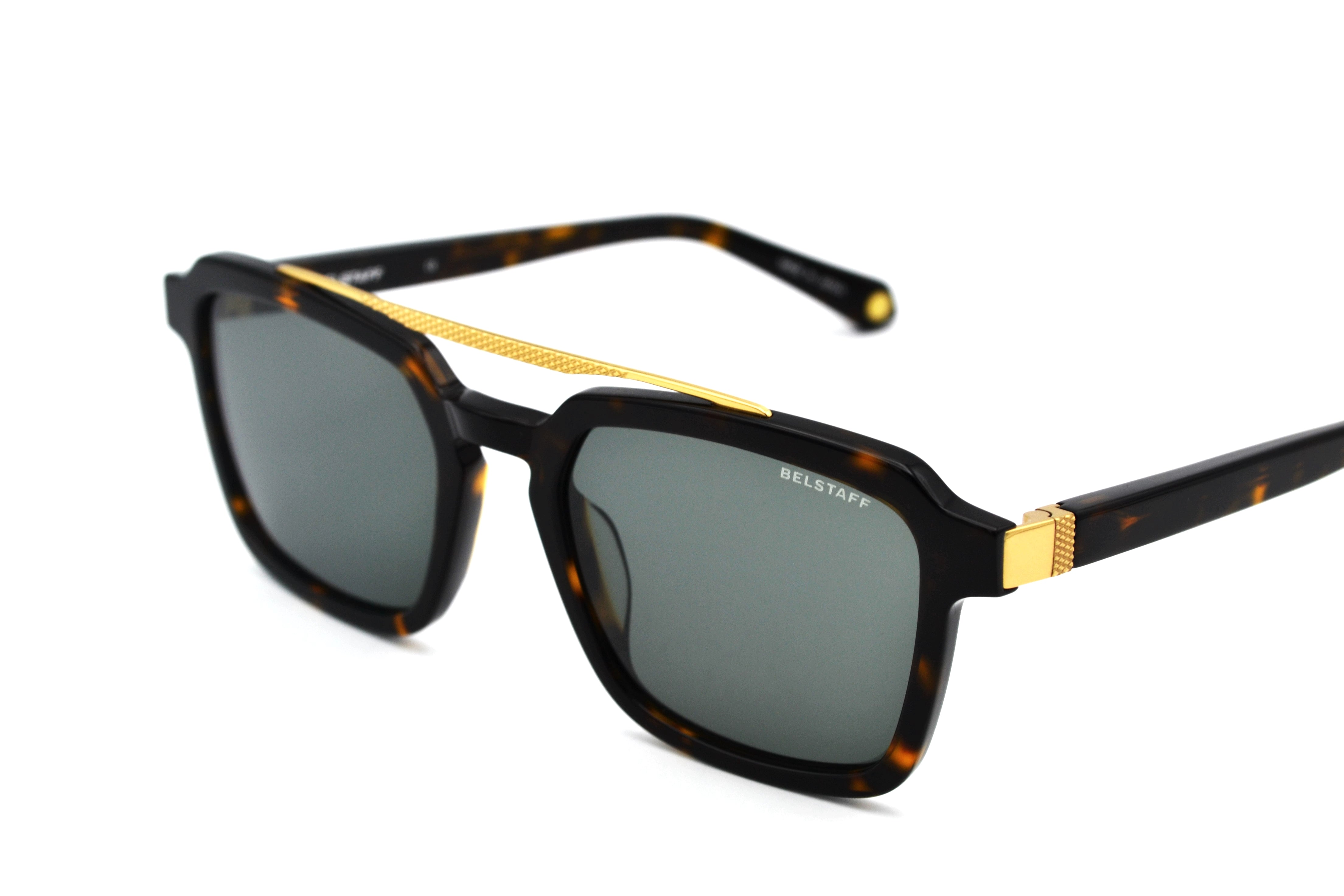 Gafas de sol Belstaff CASSEL Dorado, Diseño de acetato y metal, Fabricado en Japón