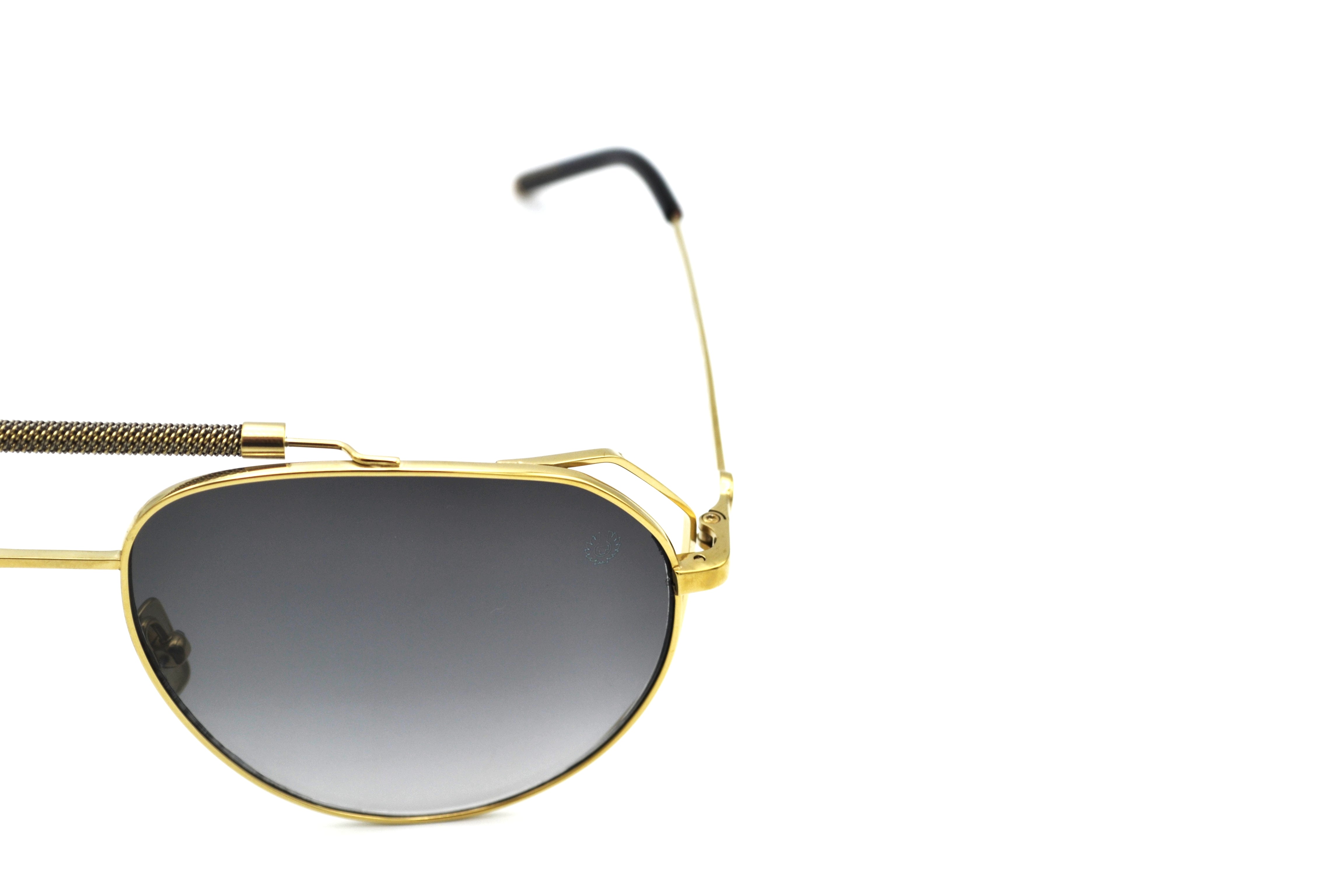 Gafas de sol Belstaff LEGEND Dorado, Diseño de aviador de metal, Fabricado en Japón