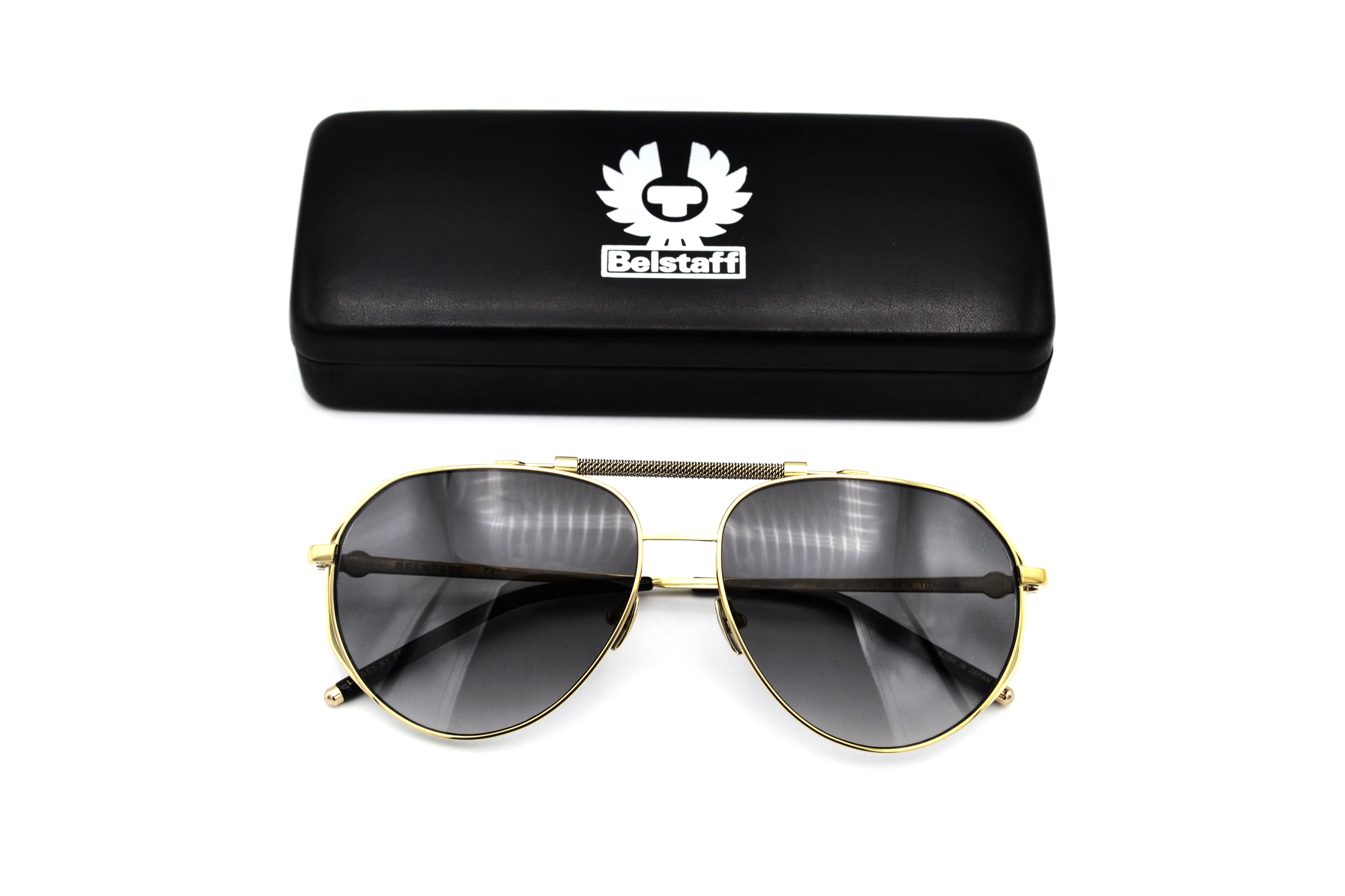 Gafas de sol Belstaff LEGEND Dorado, Diseño de aviador de metal, Fabricado en Japón