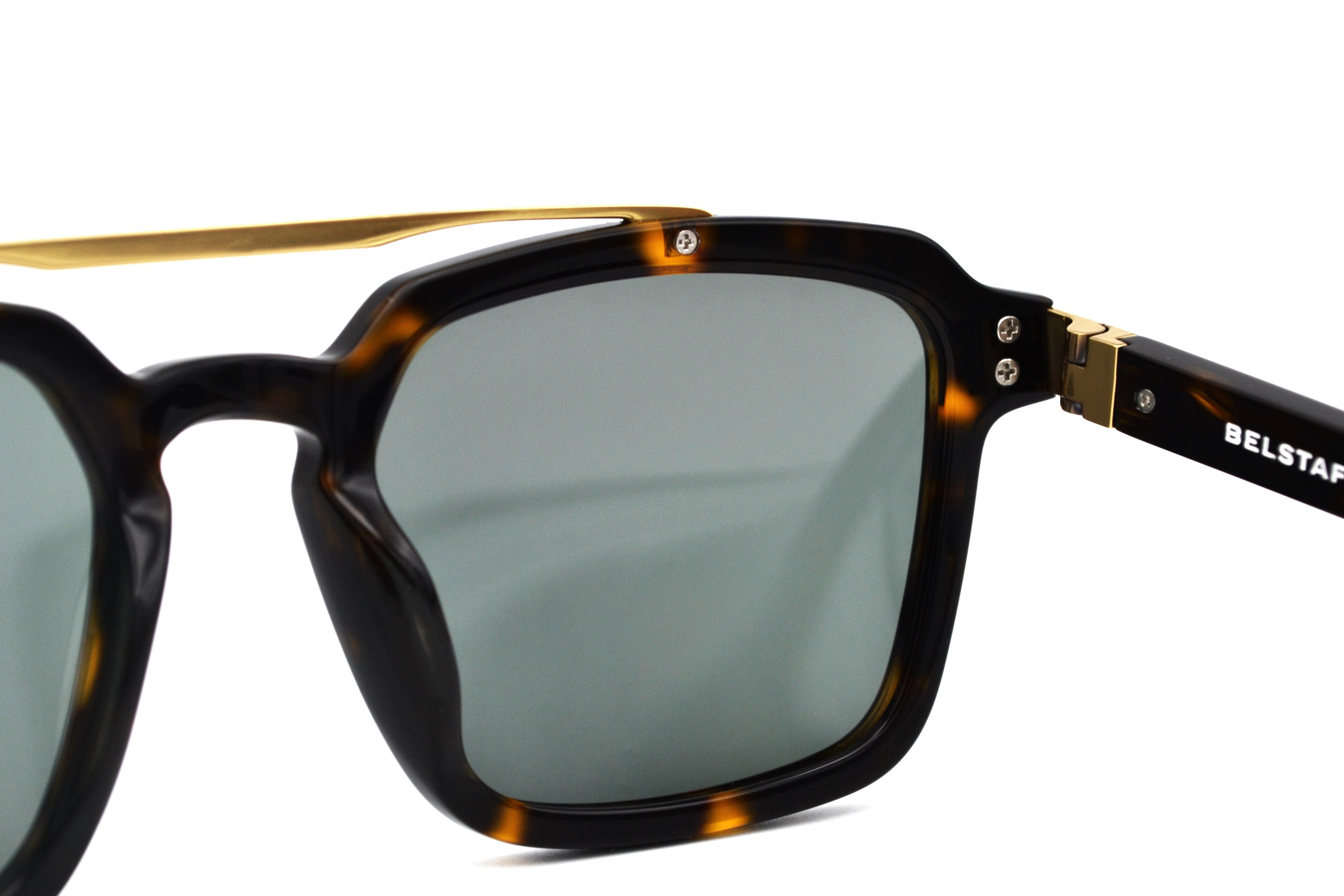 Gafas de sol Belstaff CASSEL Dorado, Diseño de acetato y metal, Fabricado en Japón