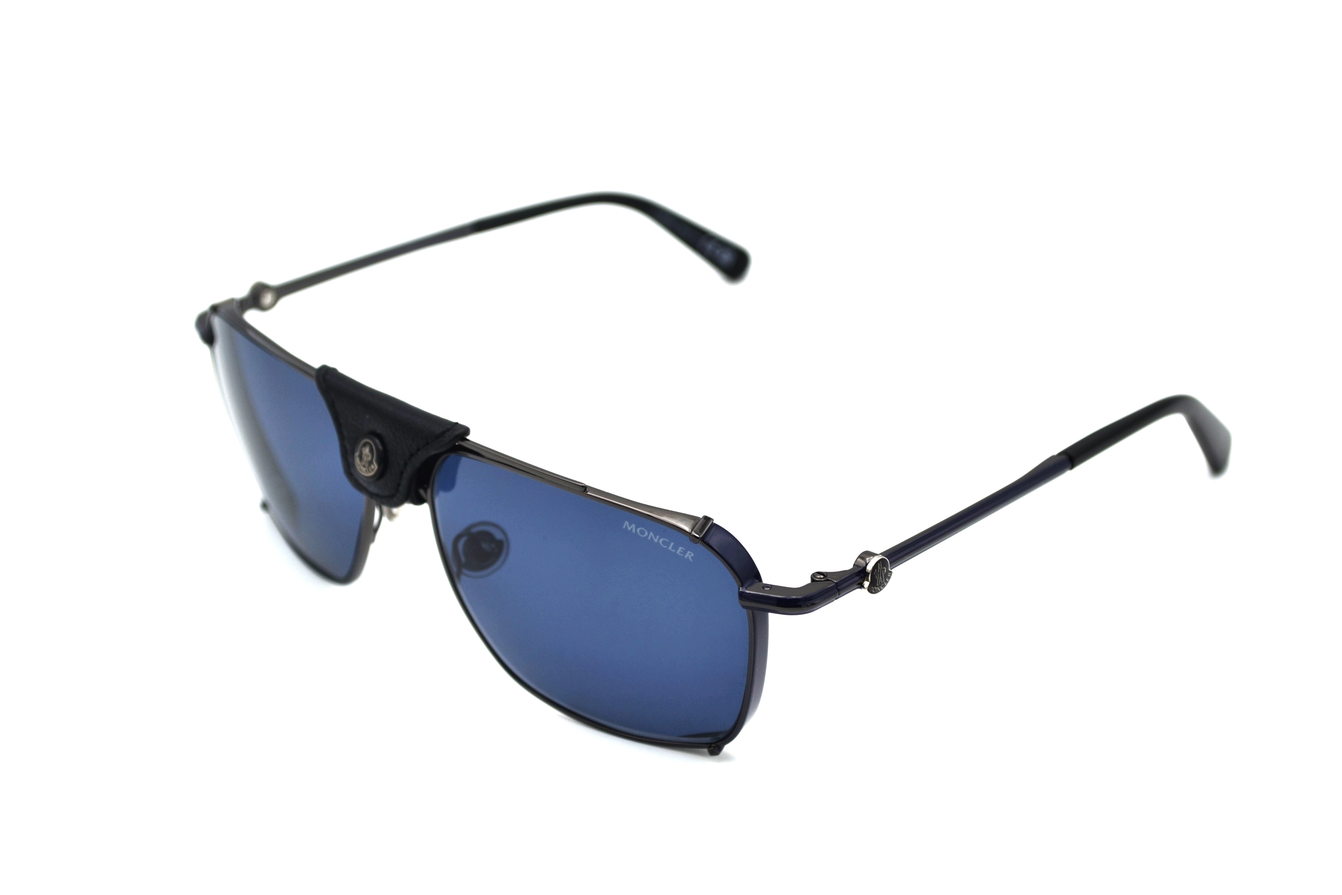 Moncler Gattion ML0287 08V Sunglasses - Polarized Lenses, Rectangular Metal and Leather Design