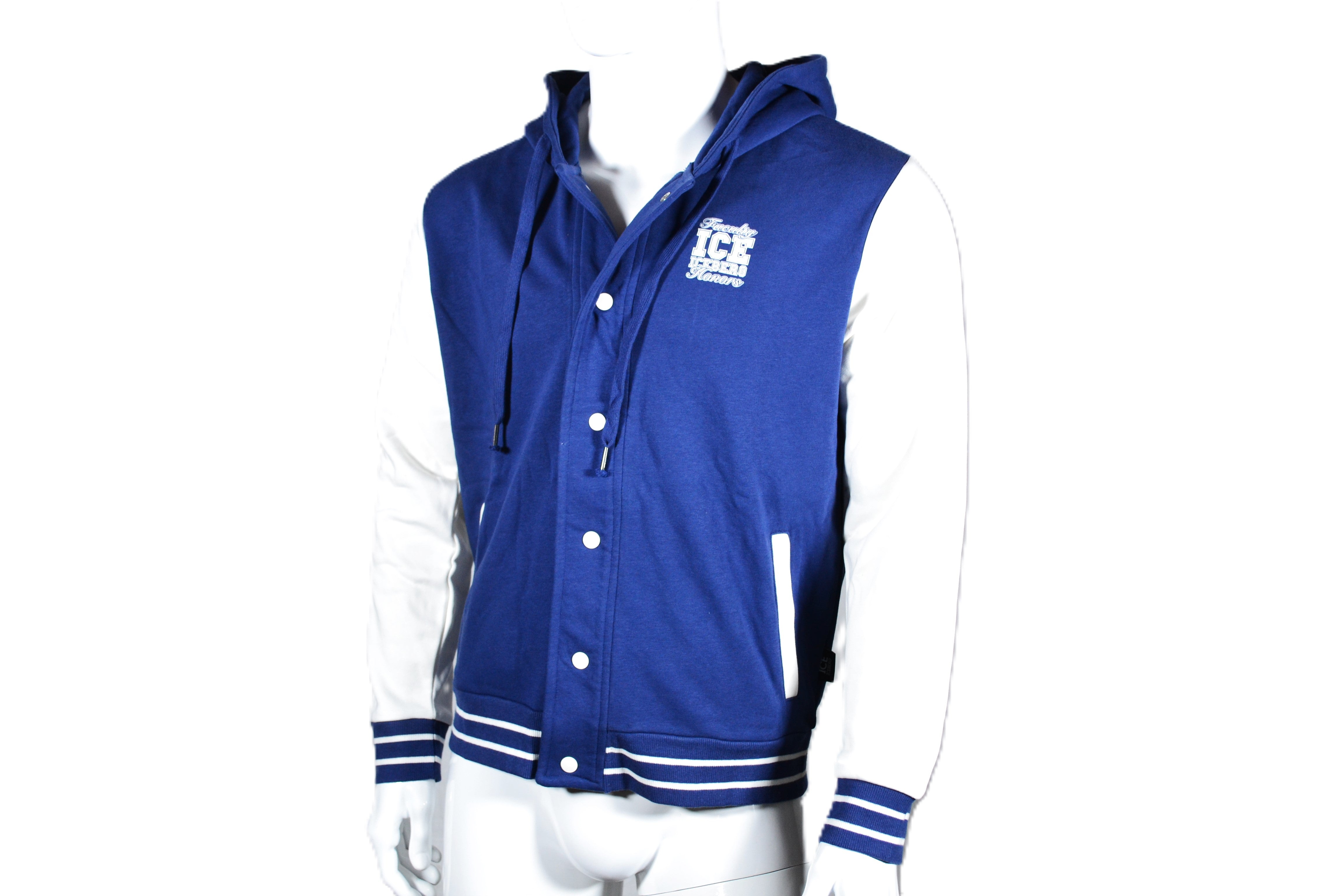 Sudadera ICE Iceberg Estilo Universitario en Azul y Blanco – Casual y Moderna