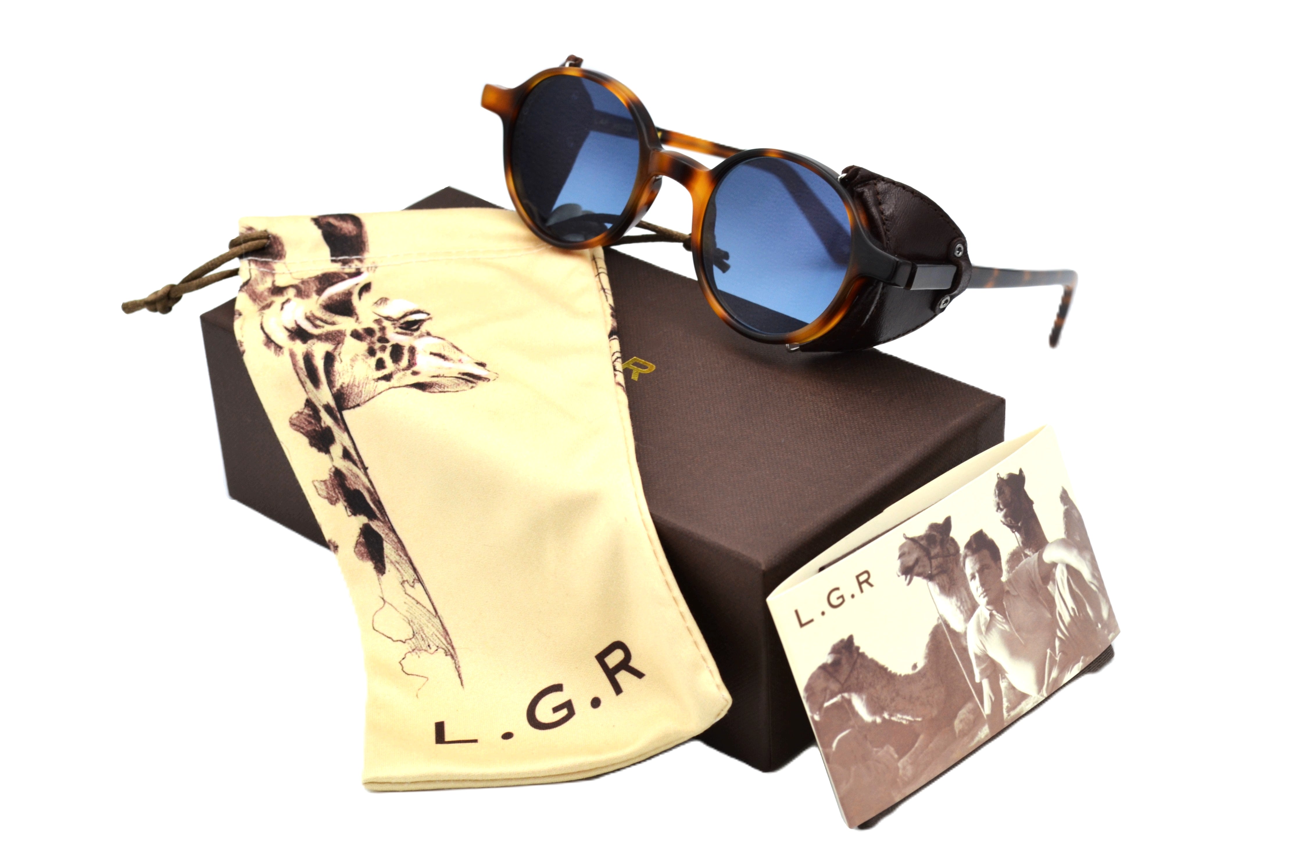 Gafas de sol L.G.R. Reunion Flap, Diseño de acetato y cuero - fabricado a mano en Italia - Unisex