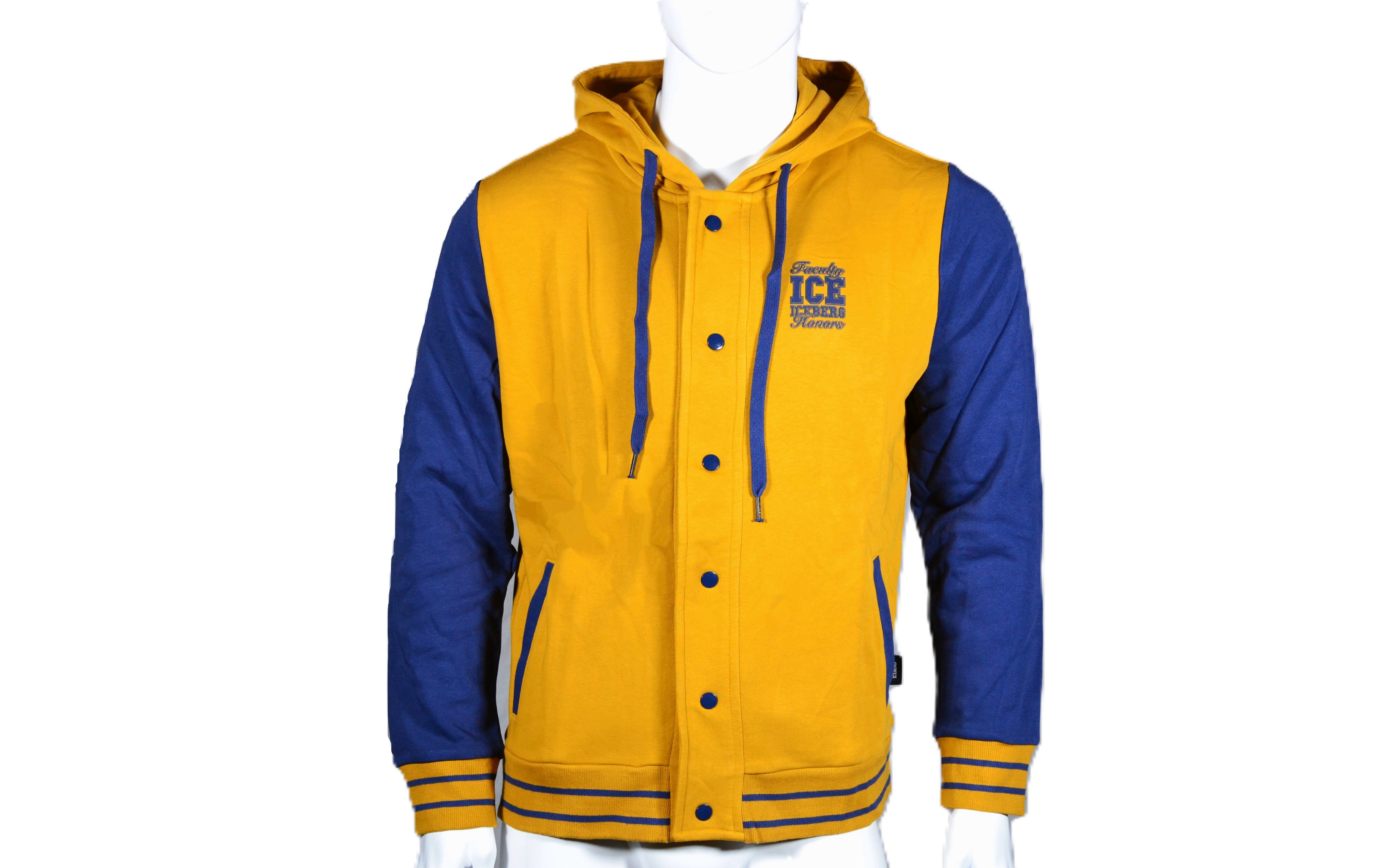 Sudadera ICE Iceberg Estilo Universitario en Amarillo y Azul – Casual y Moderna