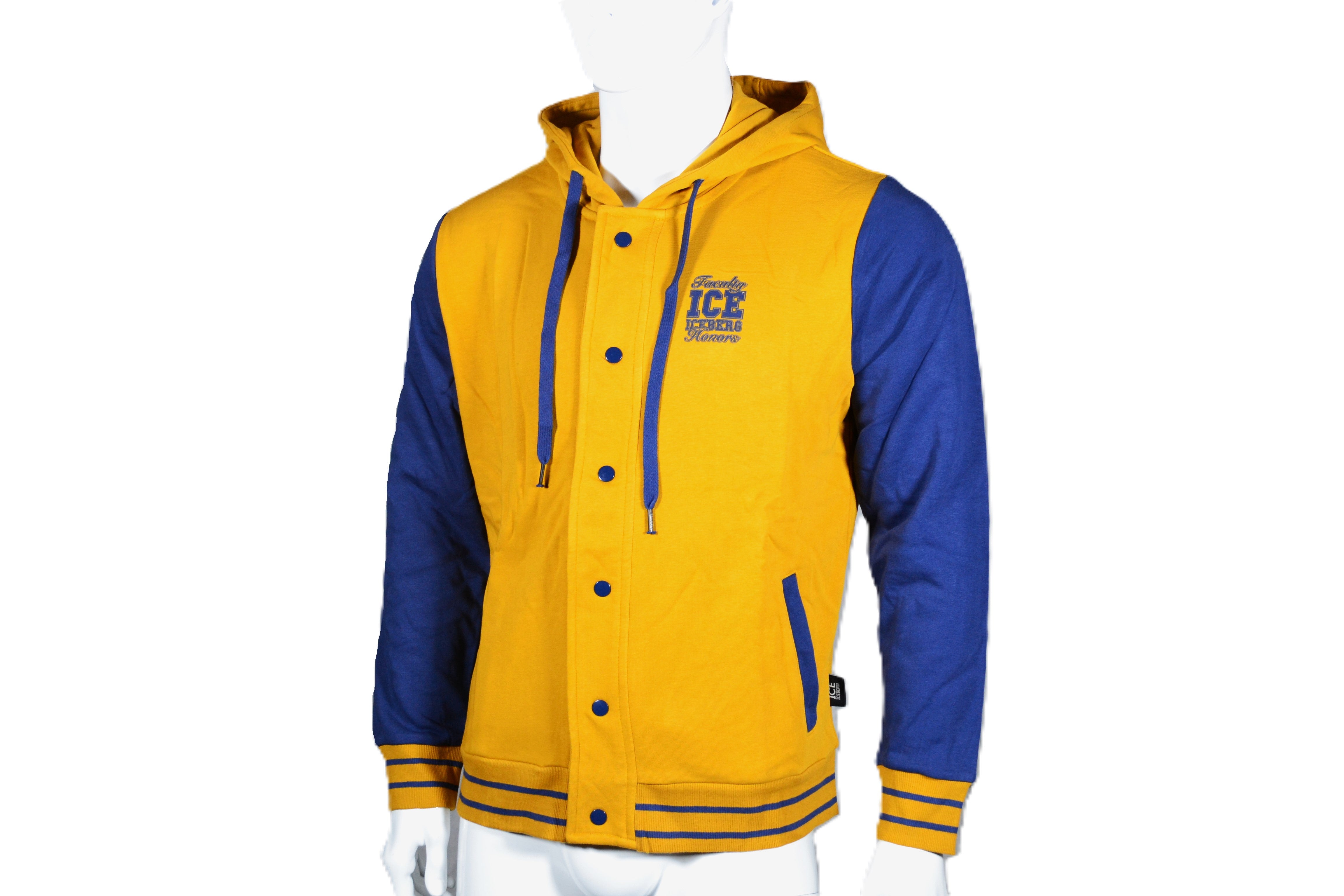 Sudadera ICE Iceberg Estilo Universitario en Amarillo y Azul – Casual y Moderna