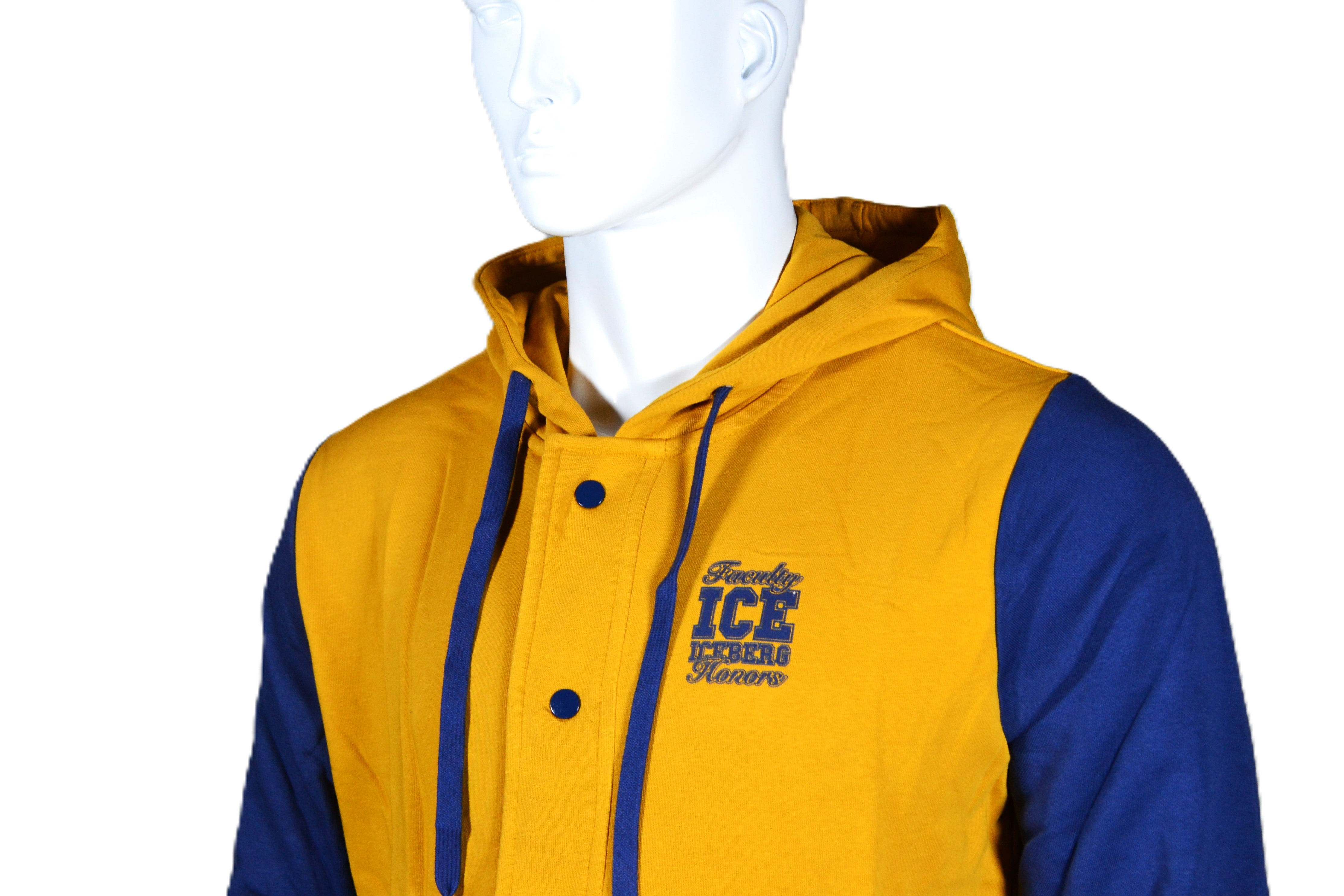 Sudadera ICE Iceberg Estilo Universitario en Amarillo y Azul – Casual y Moderna