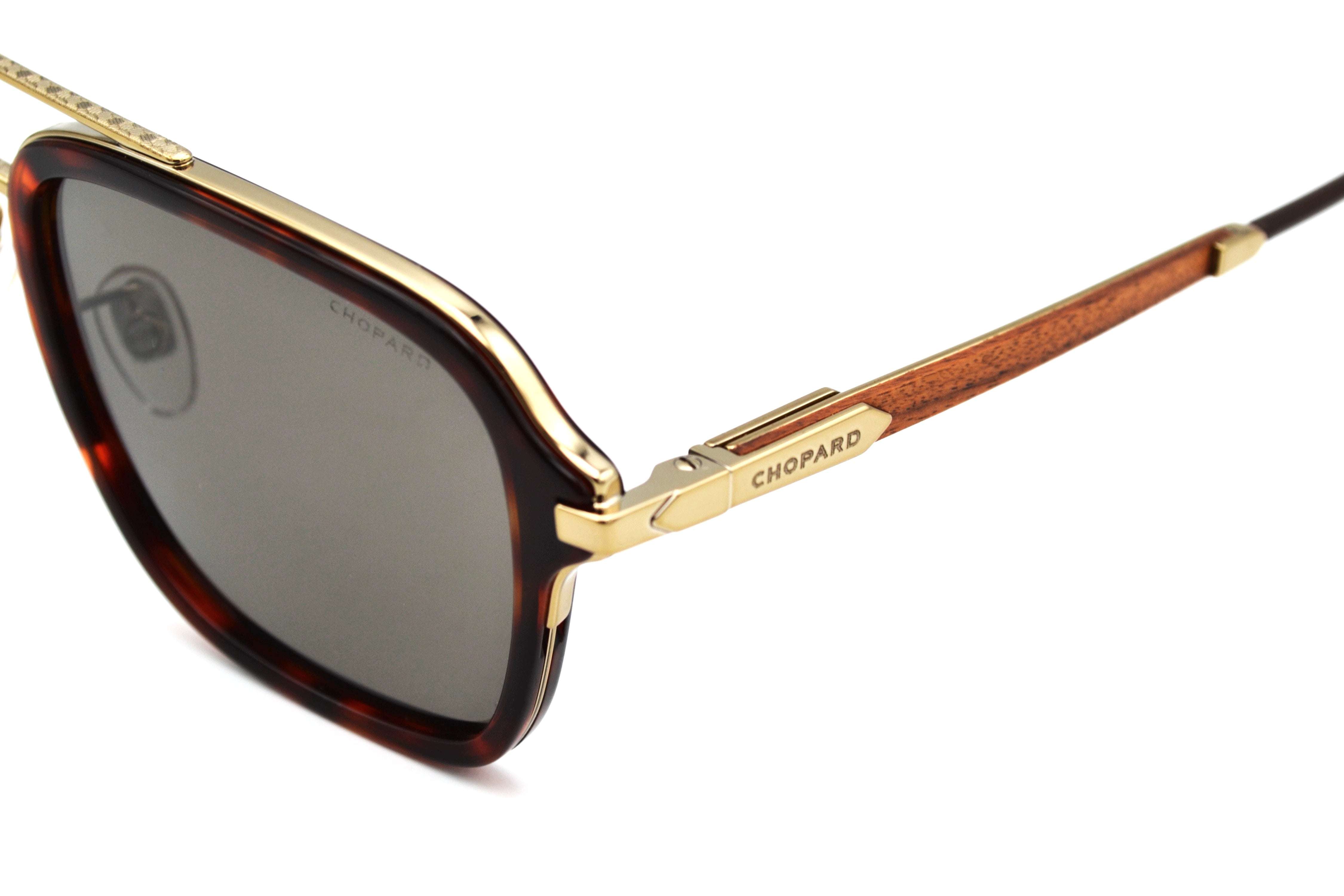 Gafas de sol Chopard SCHG36 8FFP Diseño rectangular de madera y acetato, lentes marrón