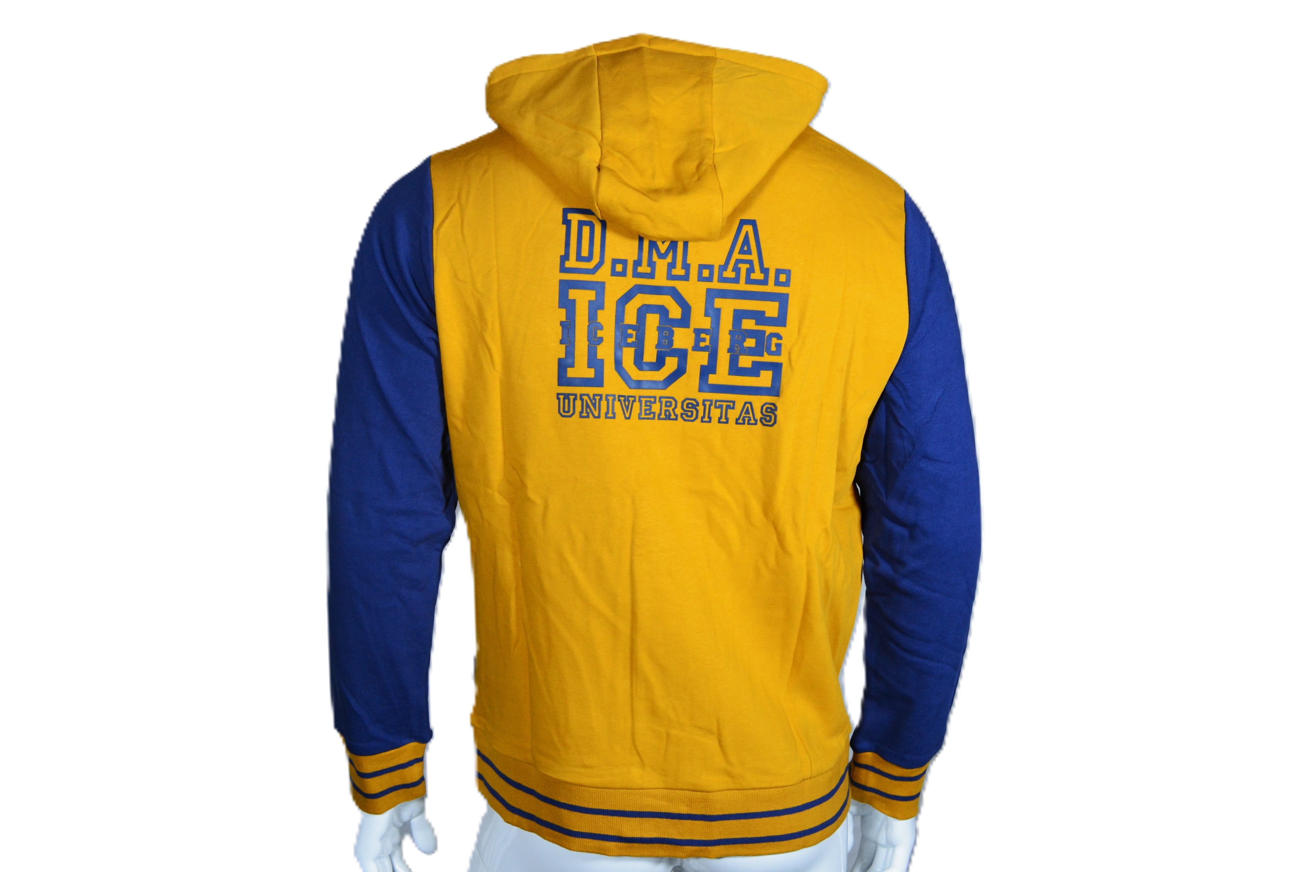 Sudadera ICE Iceberg Estilo Universitario en Amarillo y Azul – Casual y Moderna