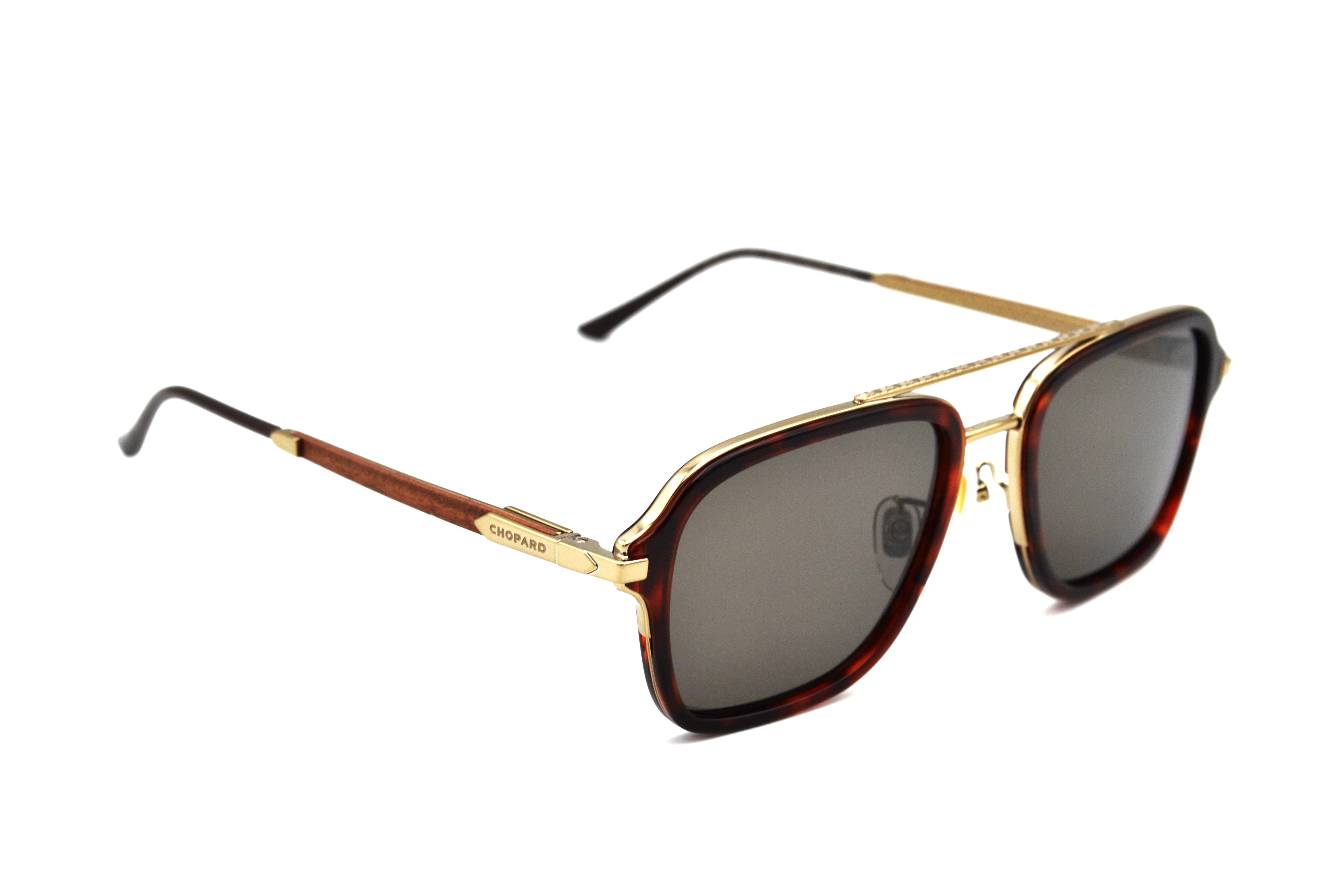 Gafas de sol Chopard SCHG36 8FFP Diseño rectangular de madera y acetato, lentes marrón