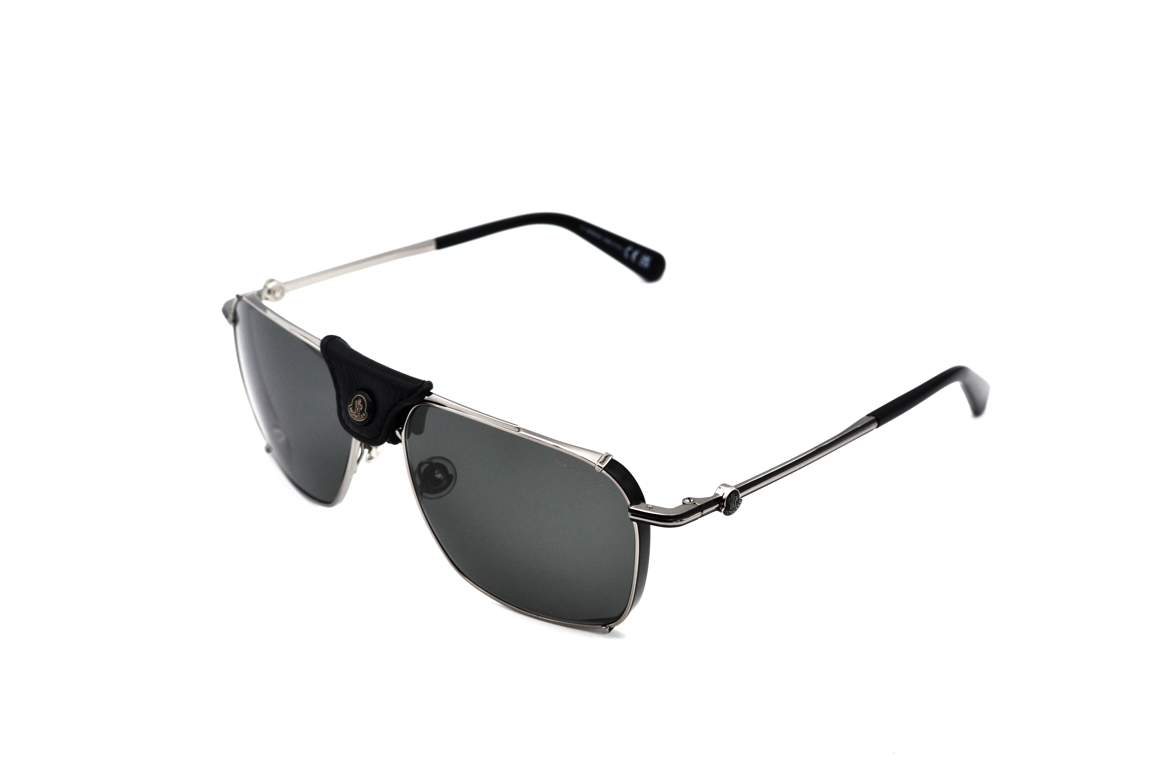 Moncler Gattion ML0287 14A Sunglasses - Rectangular Metal and Leather Design