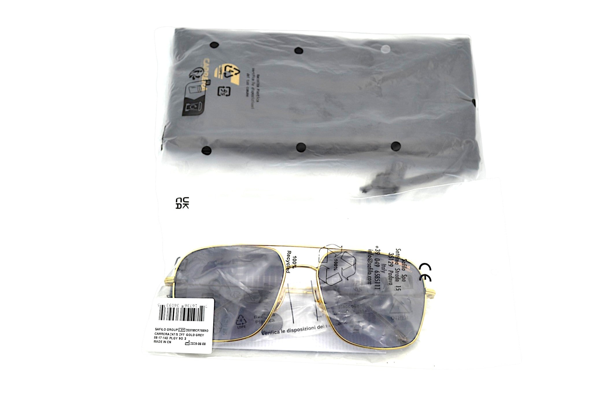 Gafas de sol CARRERA para hombre, con cuero rectangular metal dorado 247S 2F7