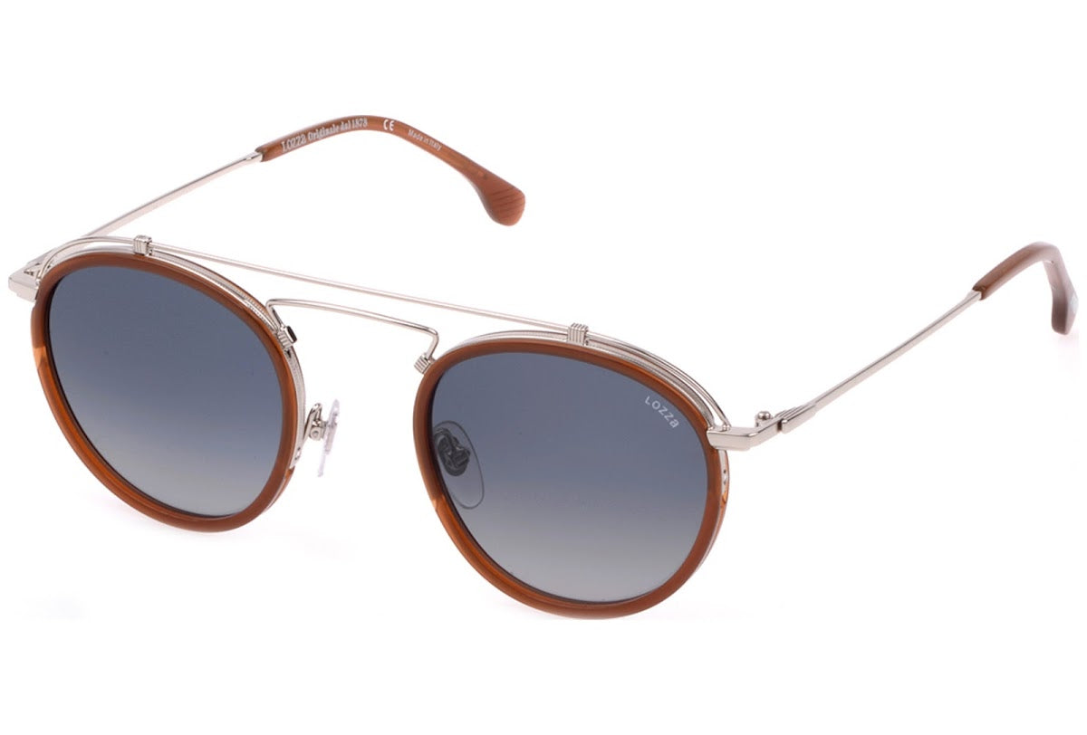 Lozza SL2316V 579K Sunglasses - Round Acetate and Silver Metal Design, Unisex